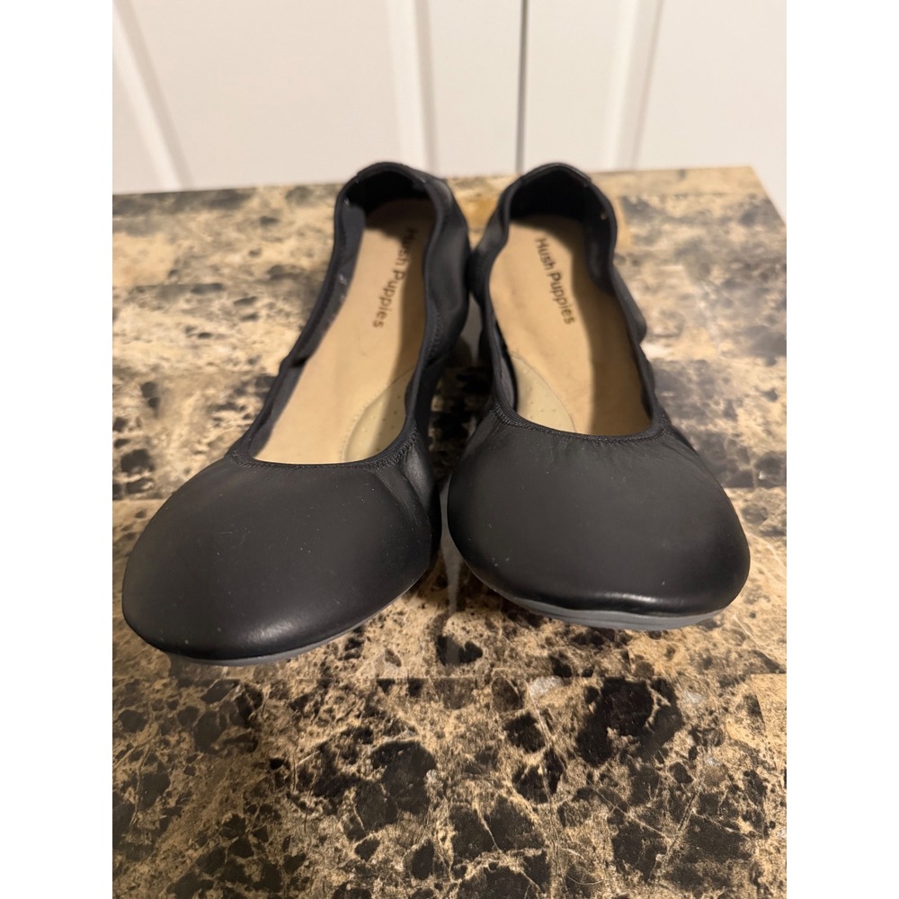 Hush Puppies Chaste Ballet Flats Black Leather Round Toe Shoes Womens 9.5 Wide